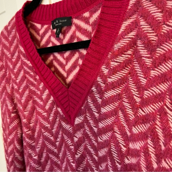 rag & bone Biata V-Neck Sweater, Sz S | Wool, Radish Pink - Picture 3 of 12